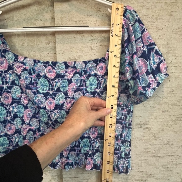 Simply Southern Crop Smocked Puff Sleeve Shirred Top Sz XXL Sea Shells Beach - Picture 10 of 14